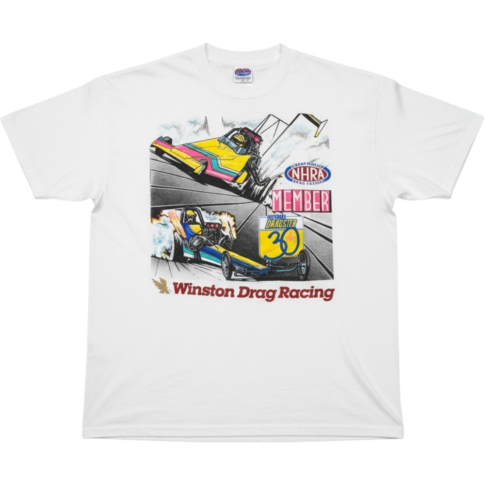 Vintage Alore NHRA Winston Drag Racing T-Shirt White XL Single Stitch 90s Tee